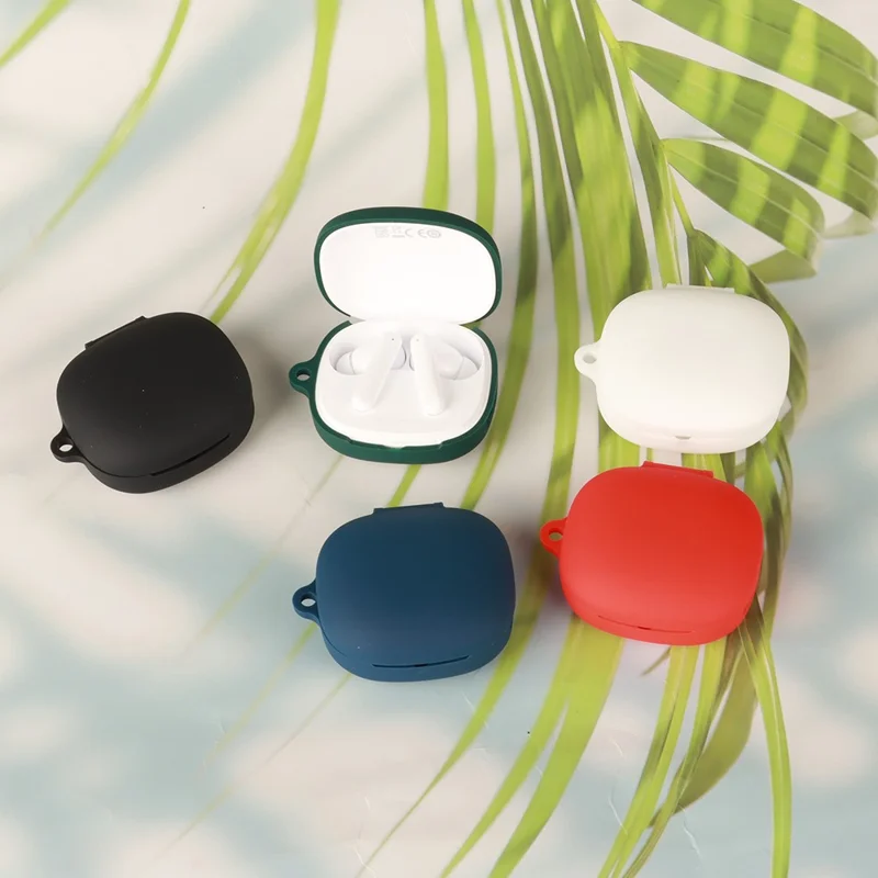 For QCY T13 Pro Silicone Case Wireless Earbuds Protective Cover with Anti-Lost Buckle - Dark Blue