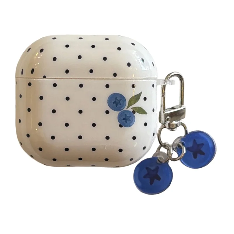 Funda TPU para AirPods 3 con Diseño de Puntos de Arándano, Funda Protectora con Colgante y Hebilla de Metal