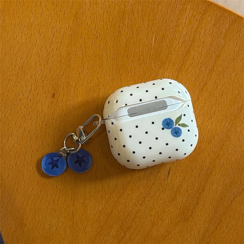 Funda TPU para AirPods 3 con Diseño de Puntos de Arándano, Funda Protectora con Colgante y Hebilla de Metal