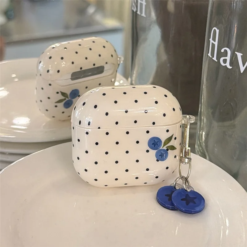 Funda TPU para AirPods 3 con Diseño de Puntos de Arándano, Funda Protectora con Colgante y Hebilla de Metal