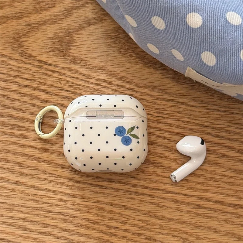 Funda TPU para AirPods 3 con Diseño de Puntos de Arándano, Funda Protectora con Colgante y Hebilla de Metal