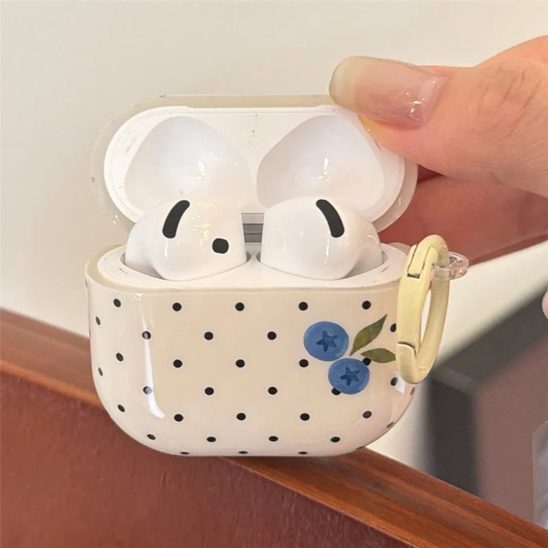 Funda TPU para AirPods 3 con Diseño de Puntos de Arándano, Funda Protectora con Colgante y Hebilla de Metal