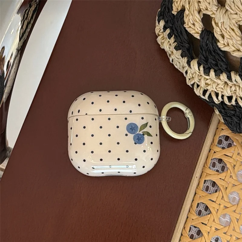 Funda TPU para AirPods 3 con Diseño de Puntos de Arándano, Funda Protectora con Colgante y Hebilla de Metal