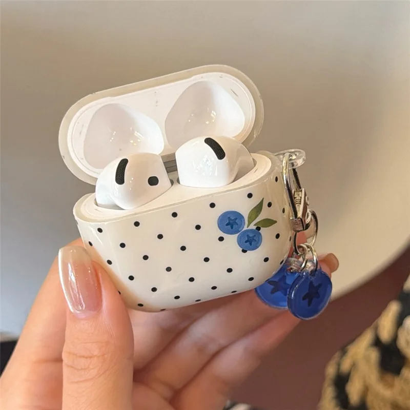 Funda TPU para AirPods 3 con Diseño de Puntos de Arándano, Funda Protectora con Colgante y Hebilla de Metal