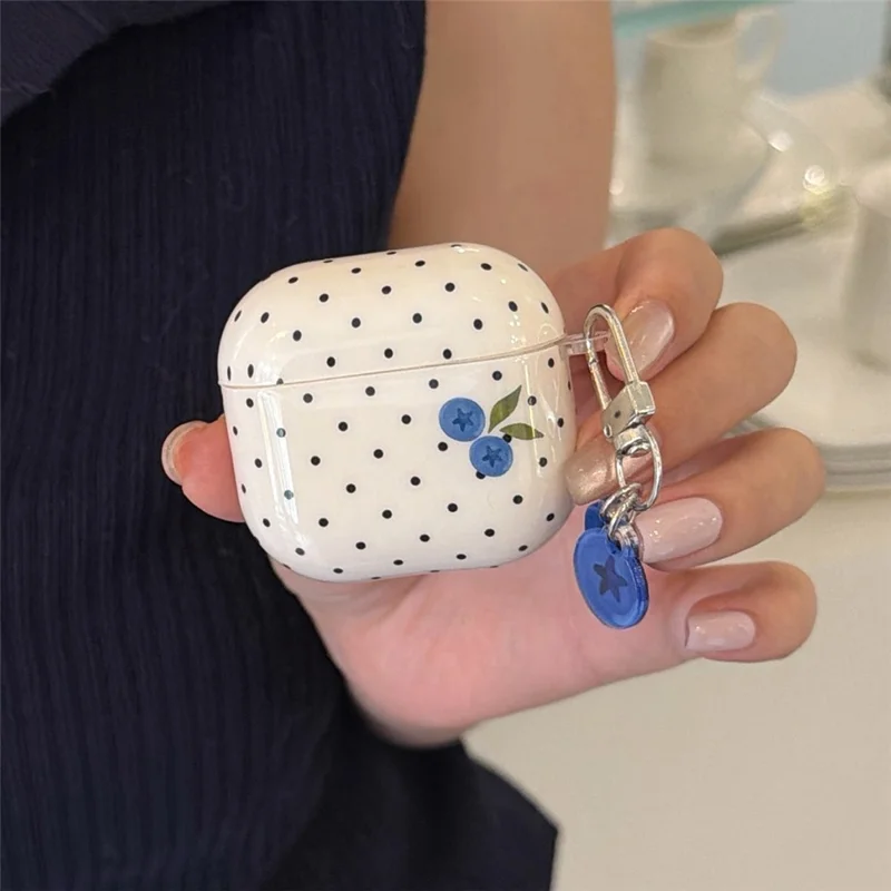 Funda TPU para AirPods 3 con Diseño de Puntos de Arándano, Funda Protectora con Colgante y Hebilla de Metal