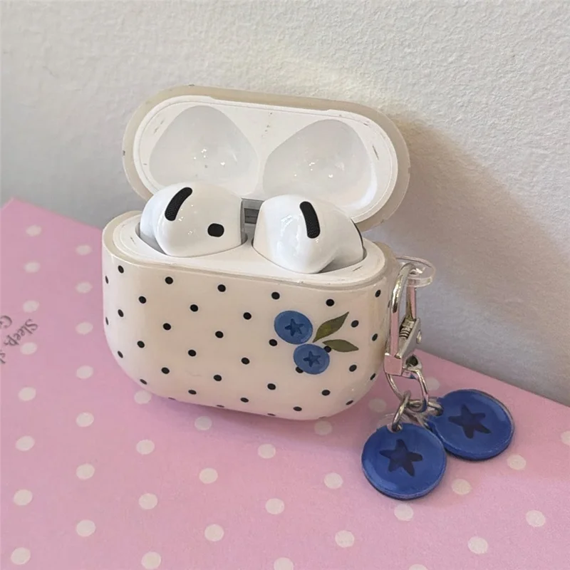 Funda TPU para AirPods 3 con Diseño de Puntos de Arándano, Funda Protectora con Colgante y Hebilla de Metal