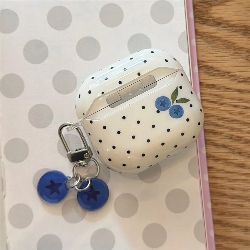 Funda TPU para AirPods 3 con Diseño de Puntos de Arándano, Funda Protectora con Colgante y Hebilla de Metal