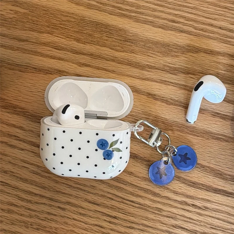 Funda TPU para AirPods 3 con Diseño de Puntos de Arándano, Funda Protectora con Colgante y Hebilla de Metal
