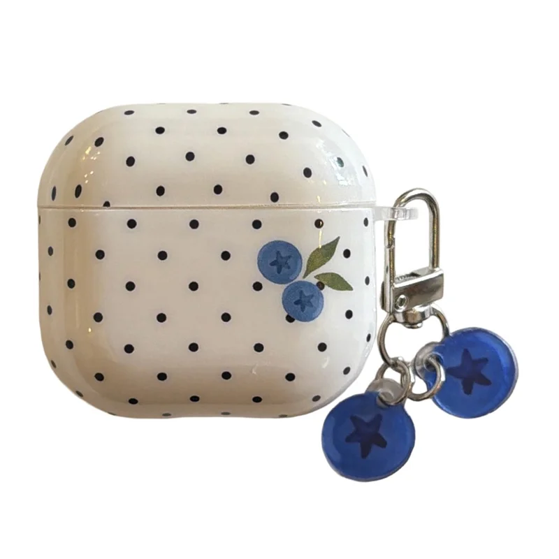 Funda TPU para AirPods Pro 3 con diseño de puntos de arándano, funda protectora con colgante y hebilla metálica