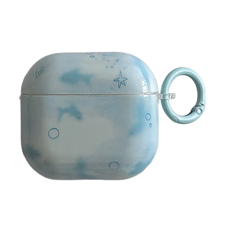 For AirPods Pro 3 TPU Case IMD Blauw Vispatroon Beschermhoes met Karabijnhaak