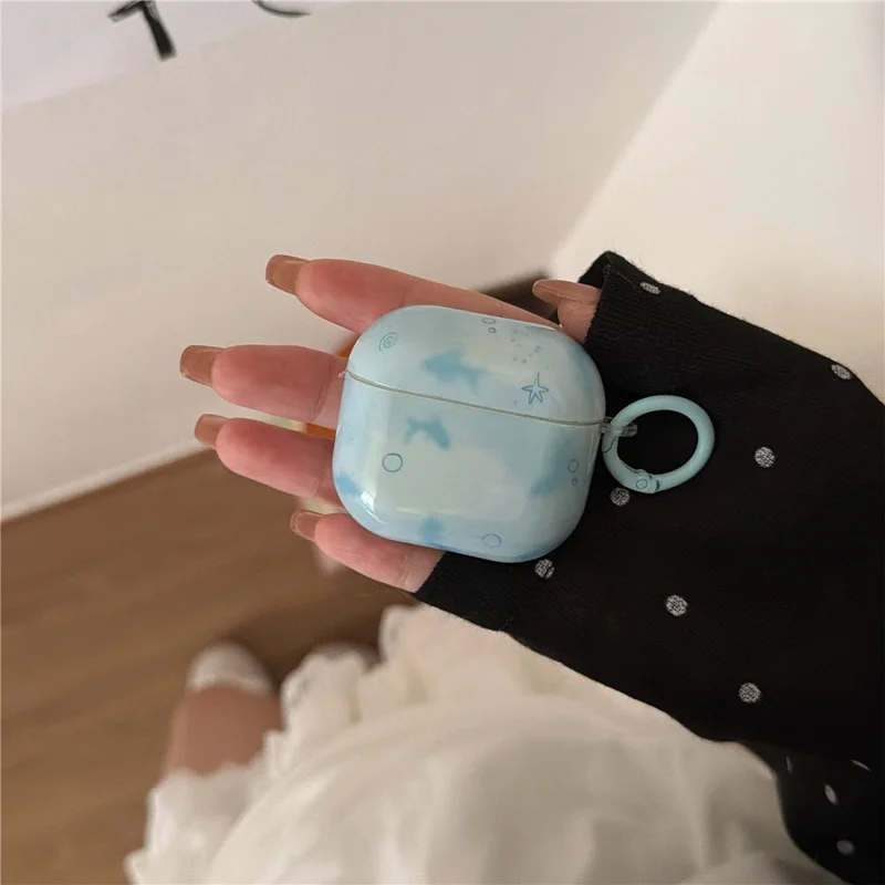 For AirPods Pro 3 TPU Case IMD Blauw Vispatroon Beschermhoes met Karabijnhaak