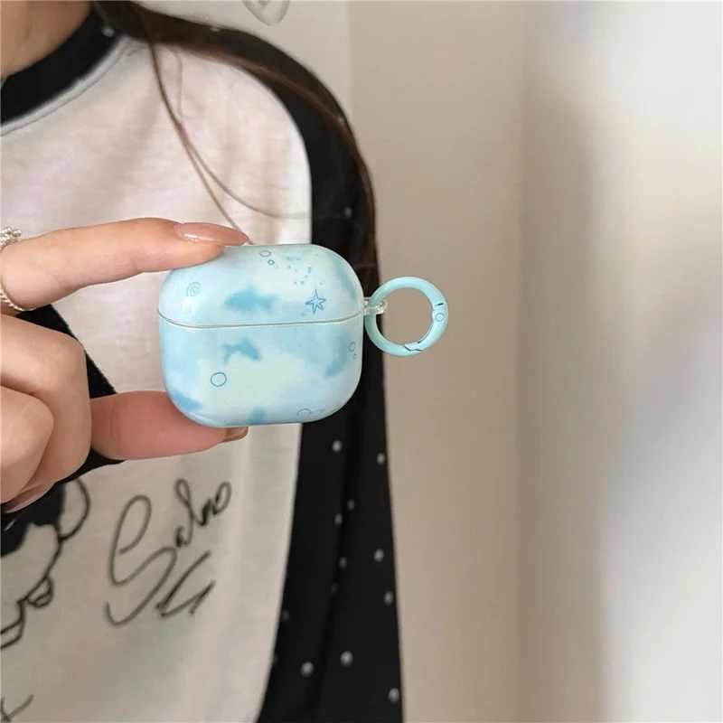 For AirPods Pro 3 TPU Case IMD Blauw Vispatroon Beschermhoes met Karabijnhaak