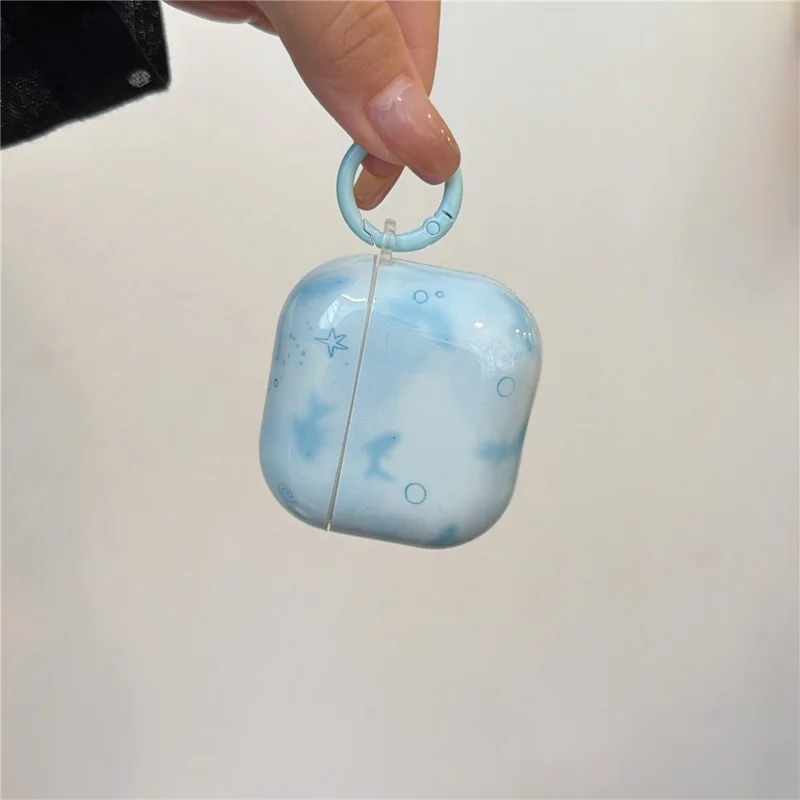 For AirPods Pro 3 TPU Case IMD Blauw Vispatroon Beschermhoes met Karabijnhaak