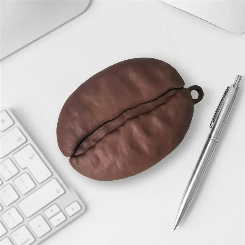 For AirPods Pro 2 / AirPods Pro Silicone Case Coffee Bean Protective Cover with Pendant Keychain - Coffee