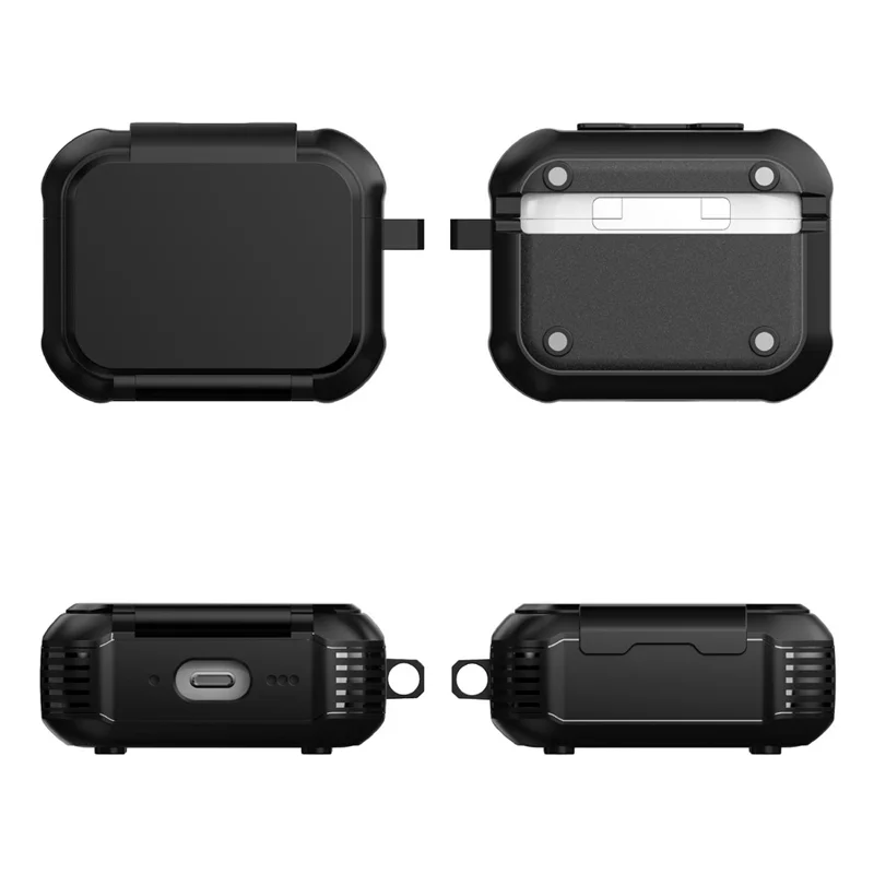For AirPods Pro 2 Magnetic Case Mirror Phone Stand TPU + PC Earphone Protective Cover with Carabiner - Black