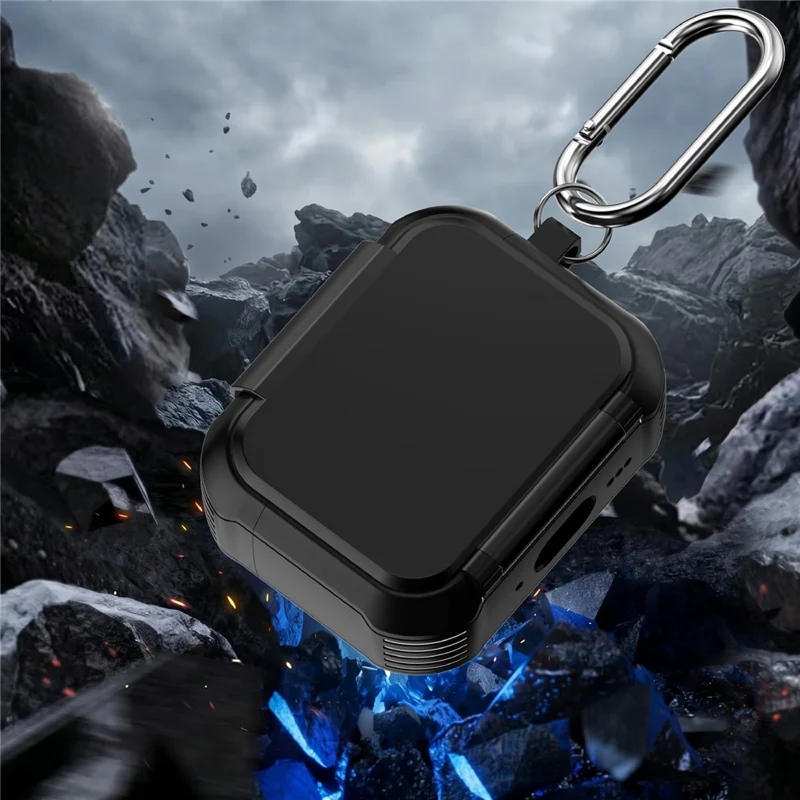 For AirPods Pro 2 Magnetic Case Mirror Phone Stand TPU + PC Earphone Protective Cover with Carabiner - Black