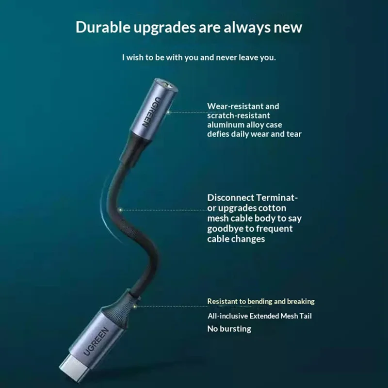 UGREEN CM992 95961 10cm Type-C to 3.5mm Headphone Adapter Cable DAC Audio Converter Support Inline Control