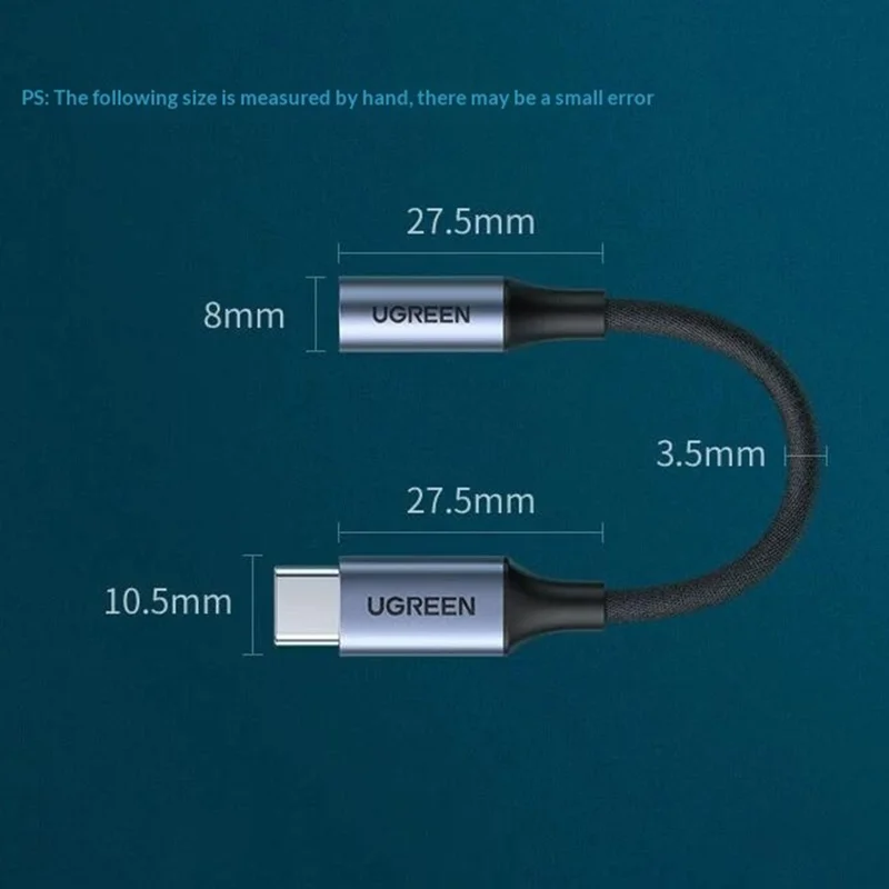 UGREEN CM992 95961 10cm Type-C to 3.5mm Headphone Adapter Cable DAC Audio Converter Support Inline Control
