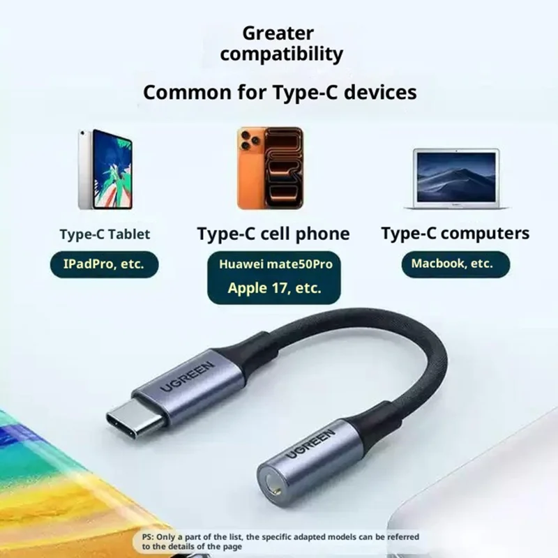 UGREEN CM992 95961 10cm Type-C to 3.5mm Headphone Adapter Cable DAC Audio Converter Support Inline Control