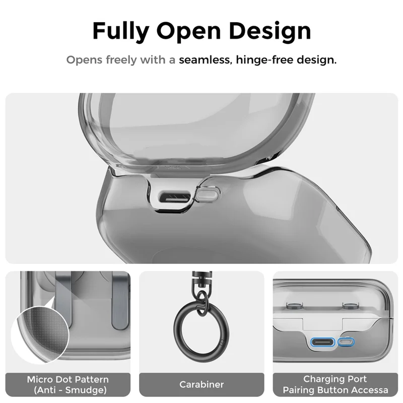 AHASTYLE WG196 dla Samsung Galaxy Buds4 / Buds4 Pro TPU Case Projekt podzielony Etui na słuchawki - Przezroczysty Szary