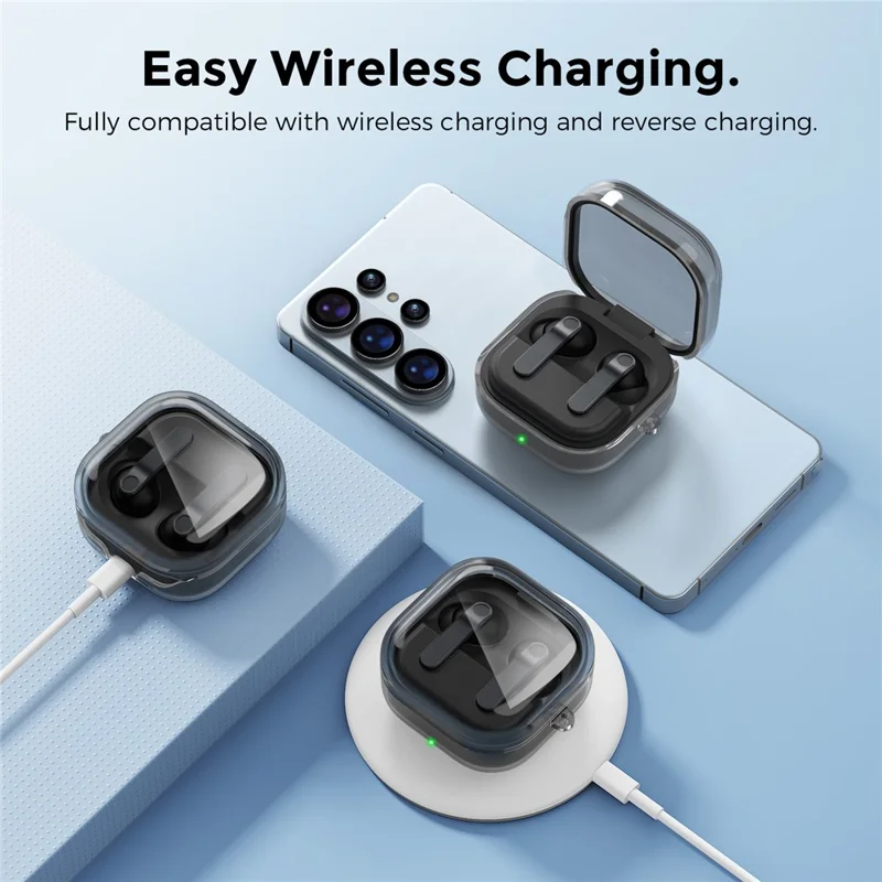 AHASTYLE WG196 dla Samsung Galaxy Buds4 / Buds4 Pro TPU Case Projekt podzielony Etui na słuchawki - Przezroczysty Szary