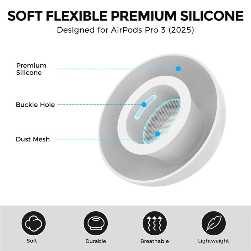 AHASTYLE WG187 3 Pares Tamanho L para AirPods Pro 3 Pontas de Silicone para Auriculares Tampas com Caixa de Armazenamento - Branco