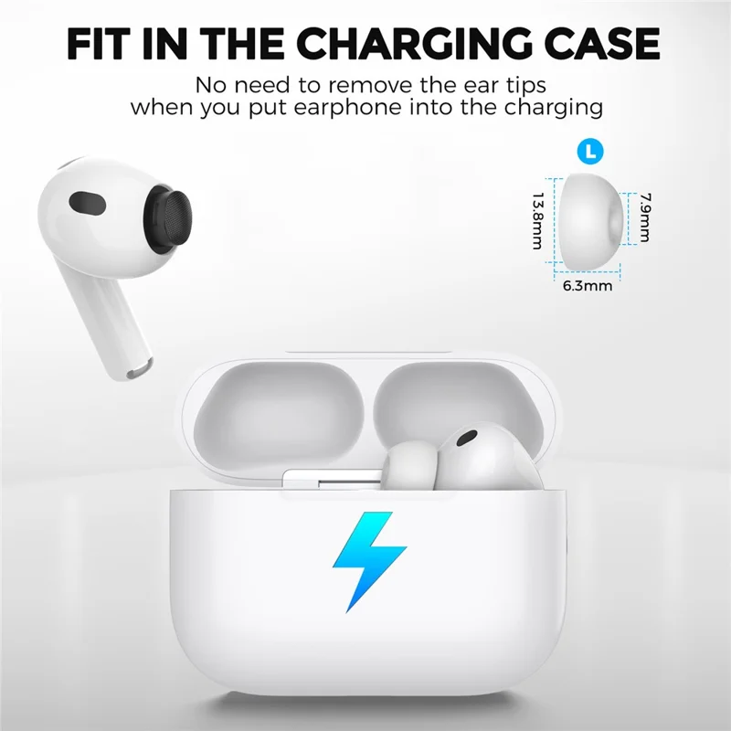 AHASTYLE WG187 3 Pares Tamanho L para AirPods Pro 3 Pontas de Silicone para Auriculares Tampas com Caixa de Armazenamento - Branco