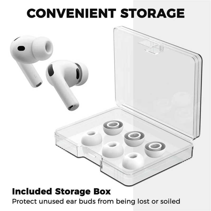 AHASTYLE WG187 3 Pares Tamanho L para AirPods Pro 3 Pontas de Silicone para Auriculares Tampas com Caixa de Armazenamento - Branco