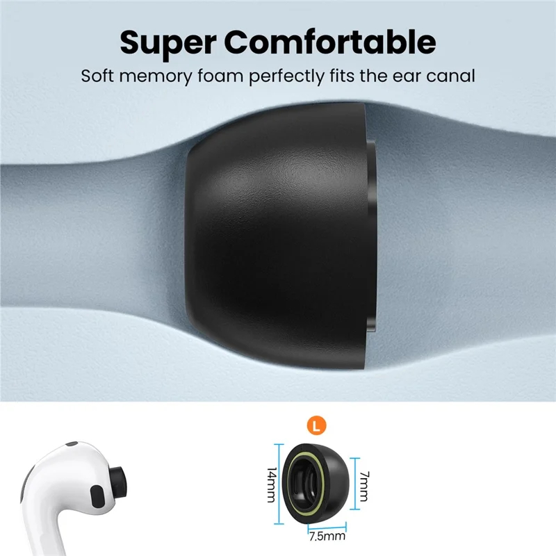 AHASTYLE WE38 زوج واحد مقاس L لسماعات AirPods Pro 3، طُرز أذن من رغوة الذاكرة، لينة ومريحة، بديلة - أسود