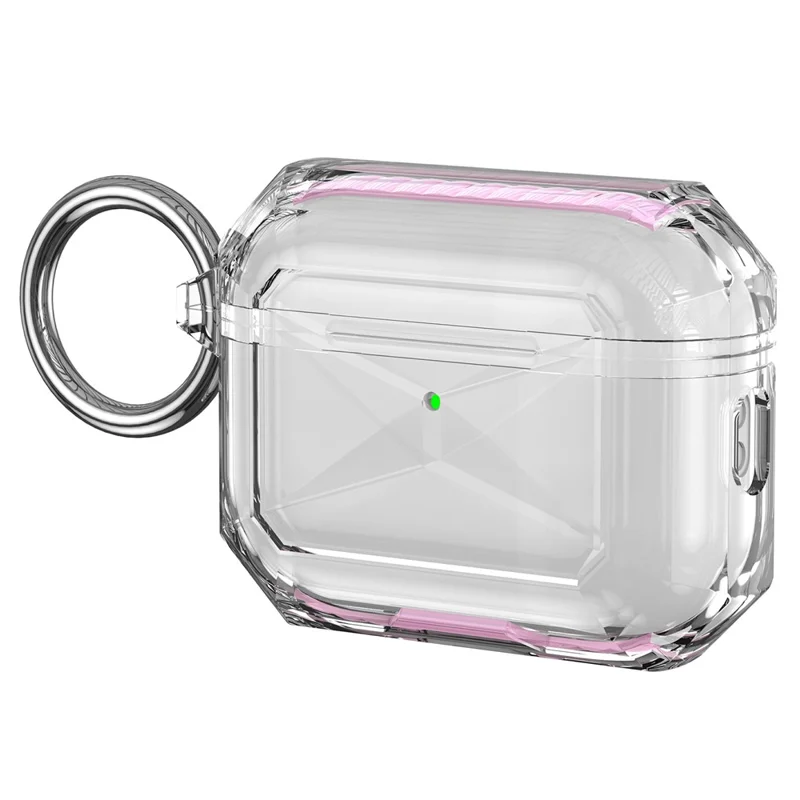 For AirPods Pro 3 TPU Case Transparent Earbud Protective Cover with Carabiner - Rose