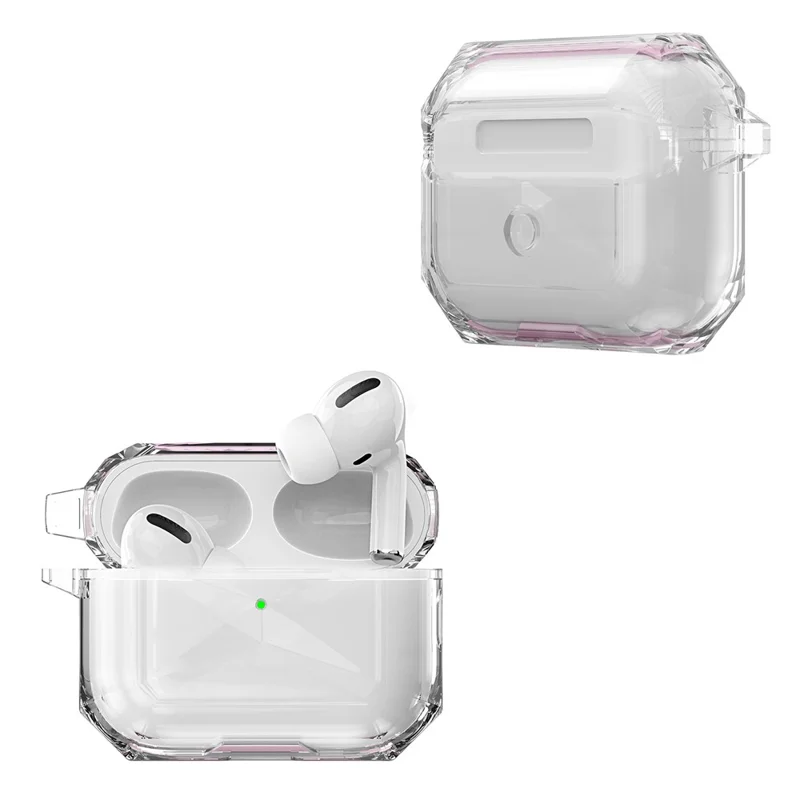 For AirPods Pro 3 TPU Case Transparent Earbud Protective Cover with Carabiner - Rose