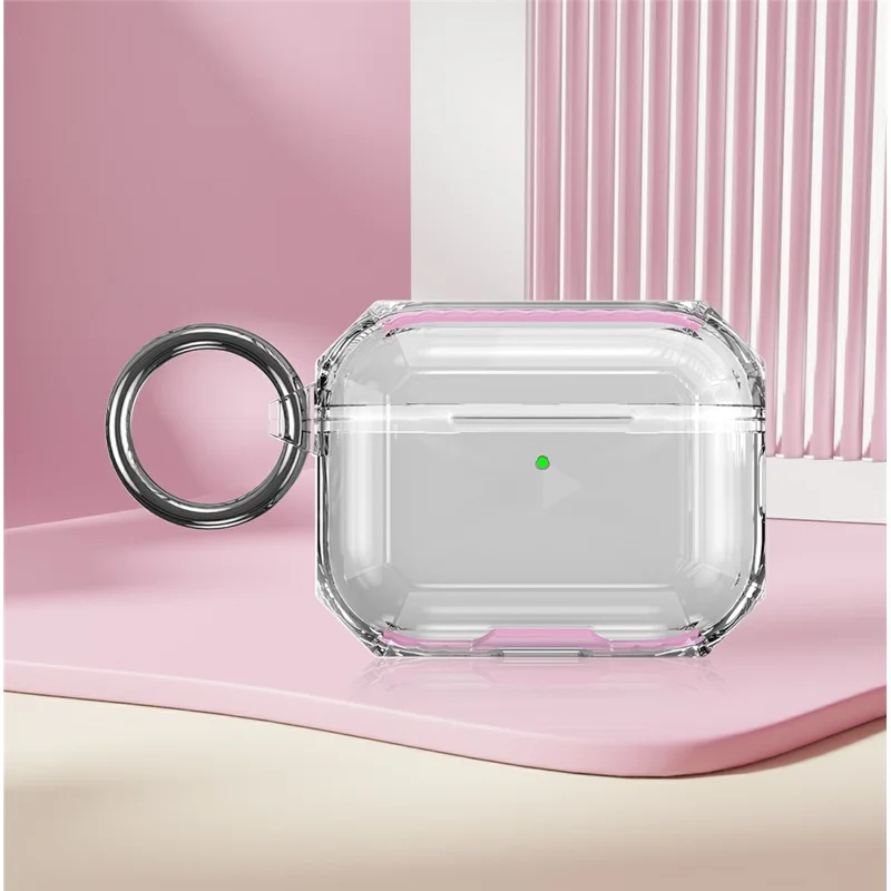 For AirPods Pro 3 TPU Case Transparent Earbud Protective Cover with Carabiner - Rose