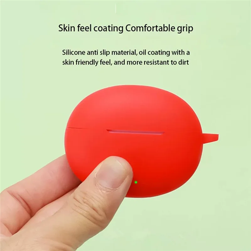 For Oppo Enco Air5 Silicone Case Wireless Earbuds Protective Cover with Anti-Lost Buckle - Red