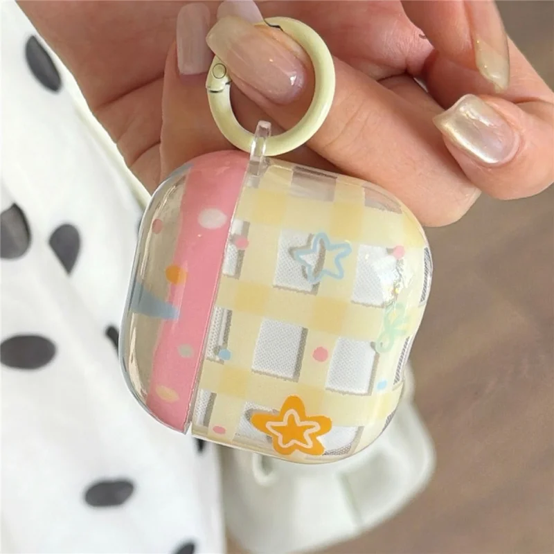 Etui na AirPods 4 Żółty Motyw Siatki Gwiazd Ochronna Obudowa z TPU z Wisiorkiem i Zapięciem
