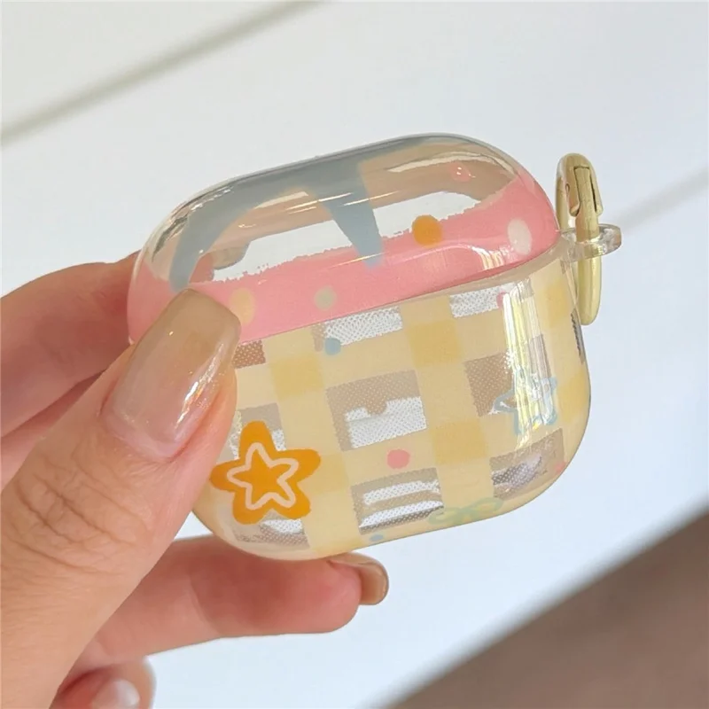 Etui na AirPods Pro 3 Żółty wzór siatki i gwiazdka Miękka obudowa TPU z wisiorkiem i klamrą