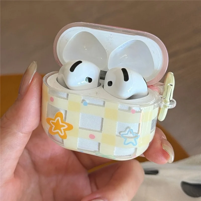 Etui na AirPods Pro 3 Żółty wzór siatki i gwiazdka Miękka obudowa TPU z wisiorkiem i klamrą