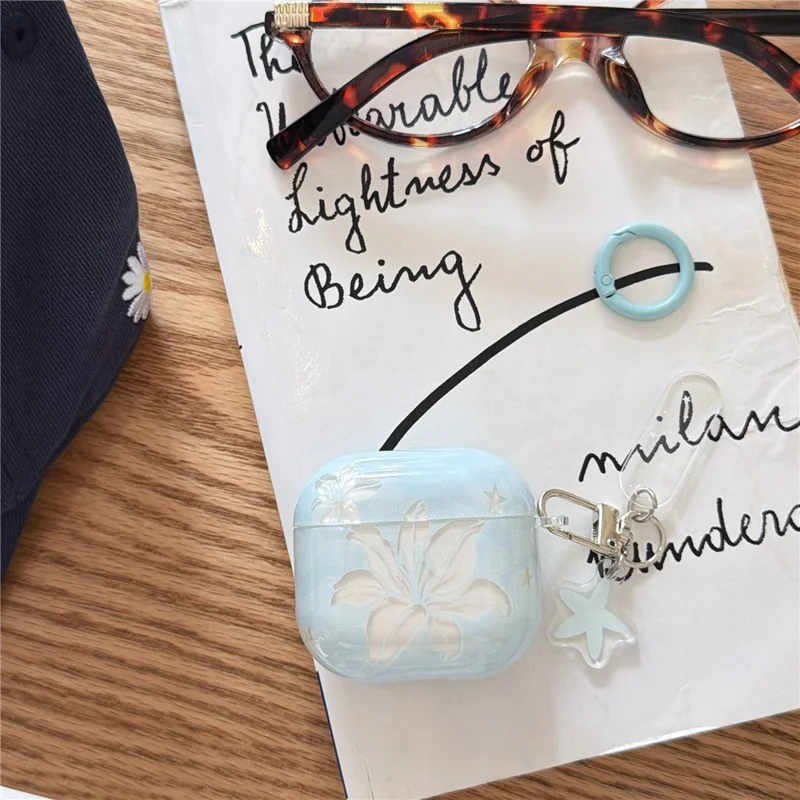 Case for AirPods Pro 3 Lily Flower Pattern TPU Protective Cover with Metal Clip and Keychain Charm