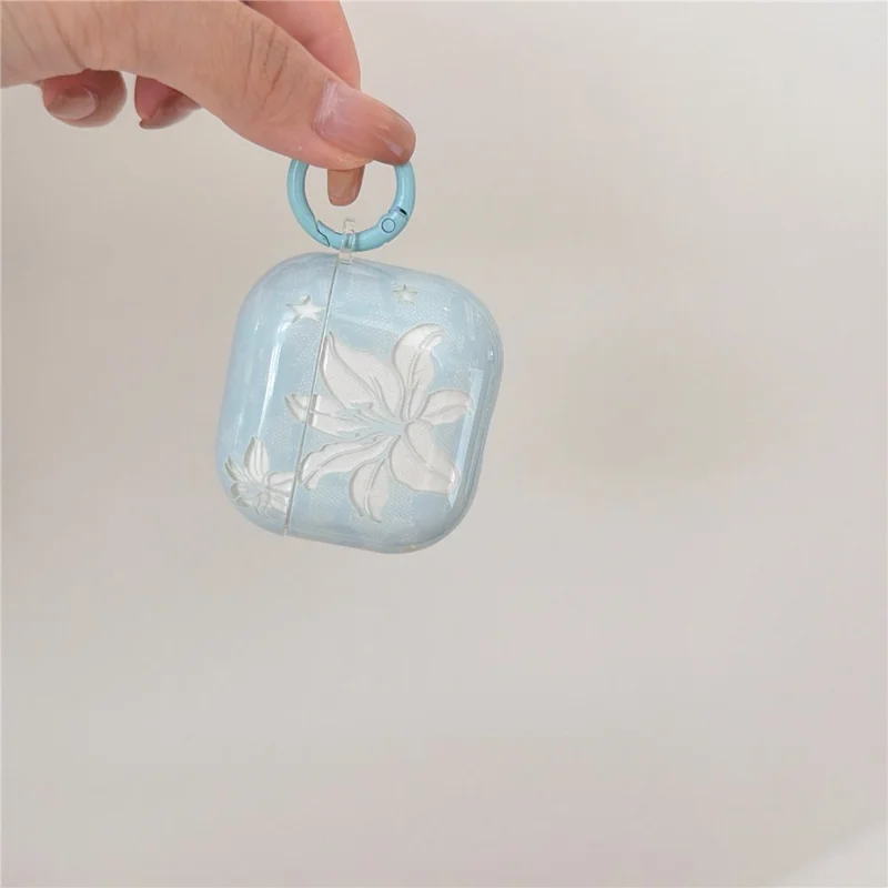 Case for AirPods Pro 3 Lily Flower Pattern TPU Protective Cover with Metal Clip and Keychain Charm