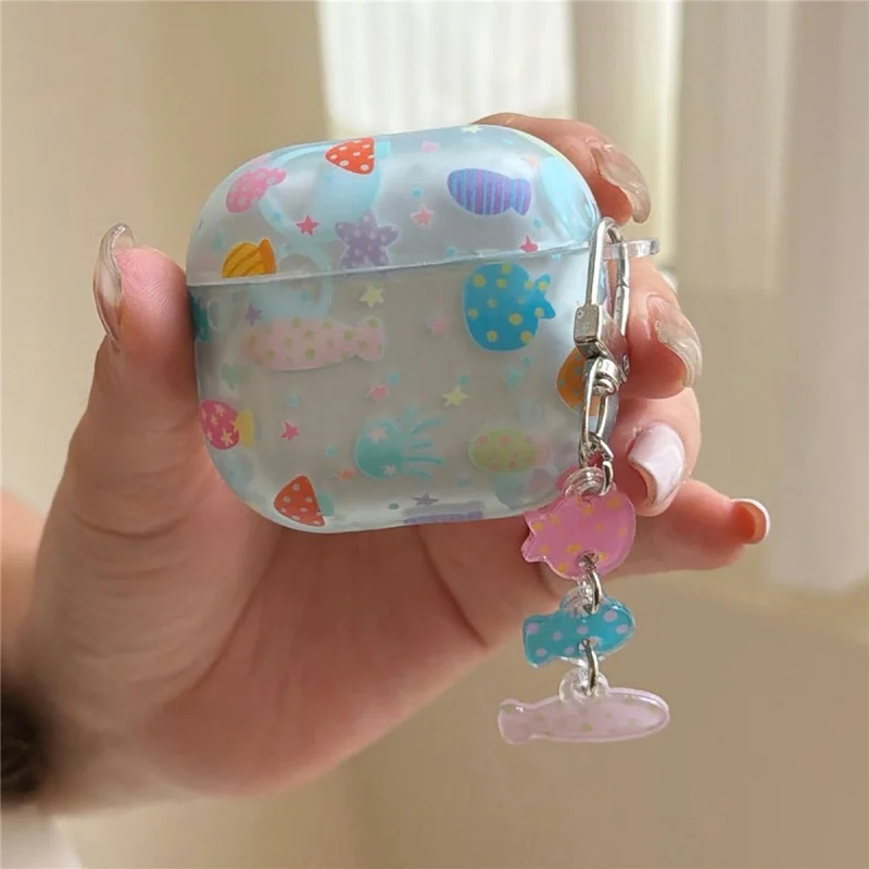 Case for AirPods 3 Frosted Underwater World Protective Cover TPU Soft Durable Shell with Fish-Shaped Charm & Buckle Clip