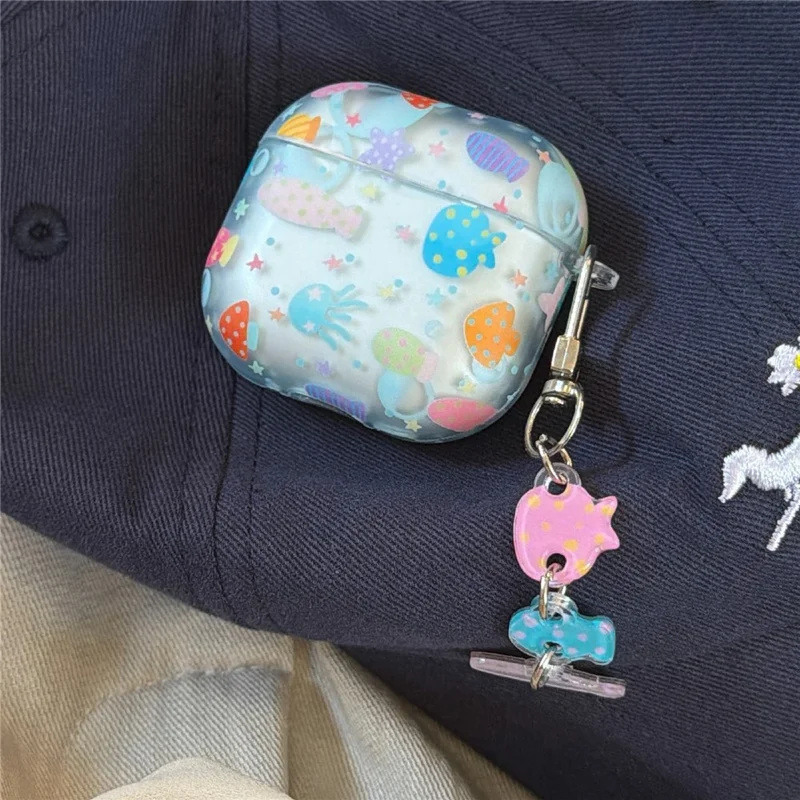 Case for AirPods 3 Frosted Underwater World Protective Cover TPU Soft Durable Shell with Fish-Shaped Charm & Buckle Clip