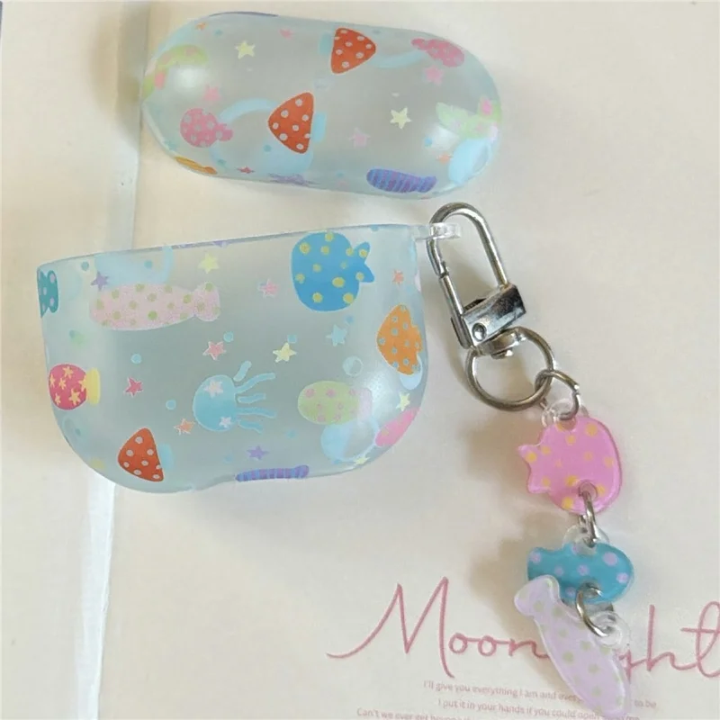 Case for AirPods 3 Frosted Underwater World Protective Cover TPU Soft Durable Shell with Fish-Shaped Charm & Buckle Clip