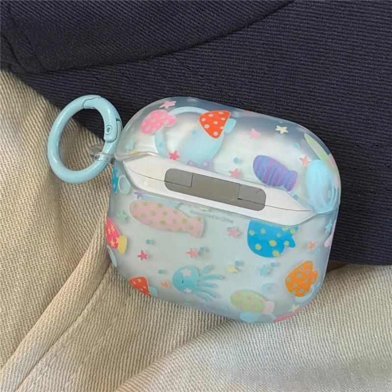 Case for AirPods 3 Frosted Underwater World Protective Cover TPU Soft Durable Shell with Fish-Shaped Charm & Buckle Clip