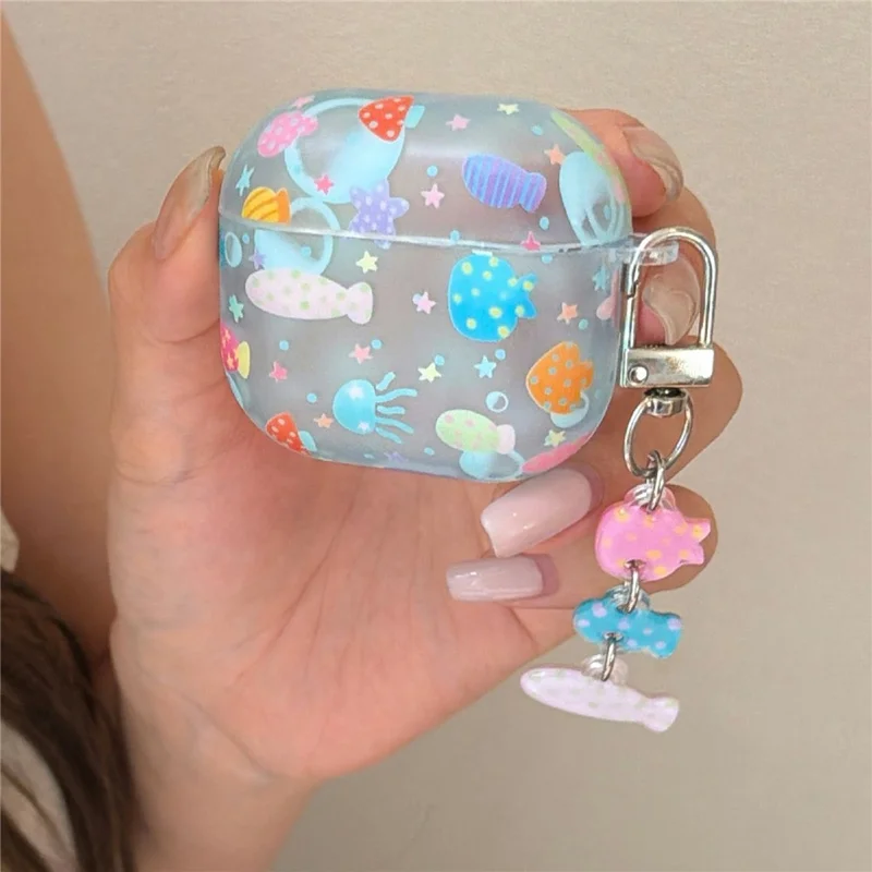 Case for AirPods Pro 3 Frosted Underwater World Protective Cover TPU Soft Durable Shell with Fish-Shaped Charm & Buckle Clip