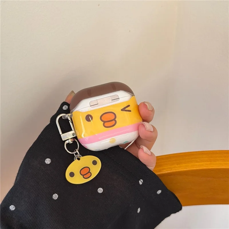 Funda protectora para AirPods 3, diseño de pollito adorable, carcasa de TPU antiimpactos para auriculares inalámbricos con colgante y llavero