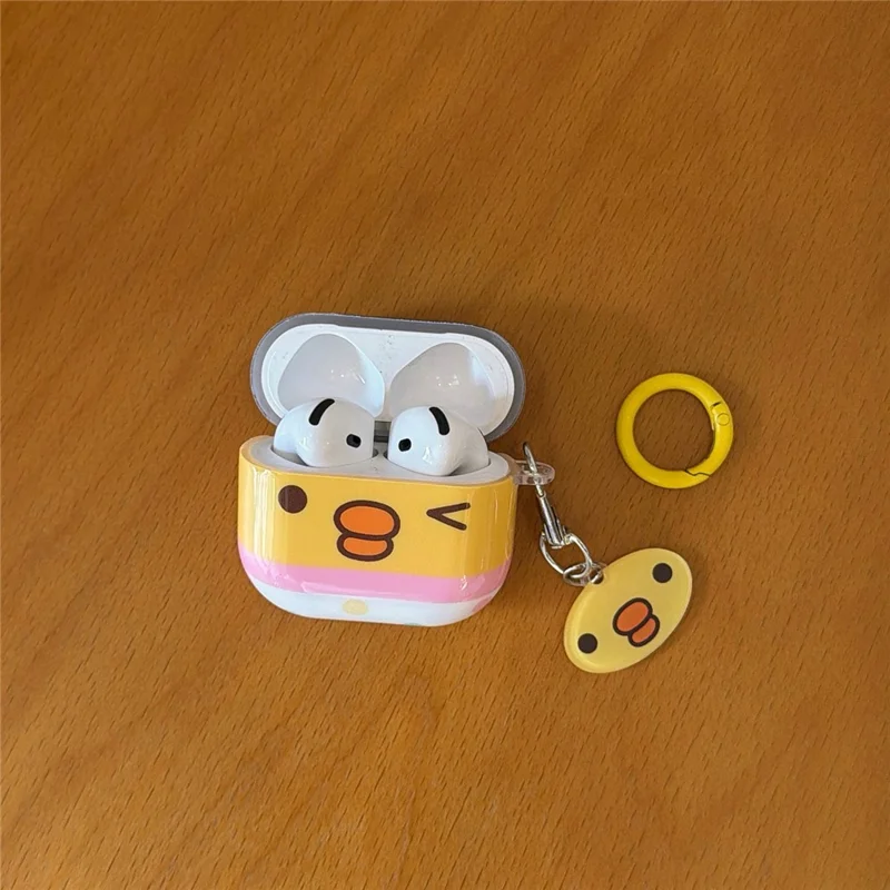 Funda protectora para AirPods 3, diseño de pollito adorable, carcasa de TPU antiimpactos para auriculares inalámbricos con colgante y llavero
