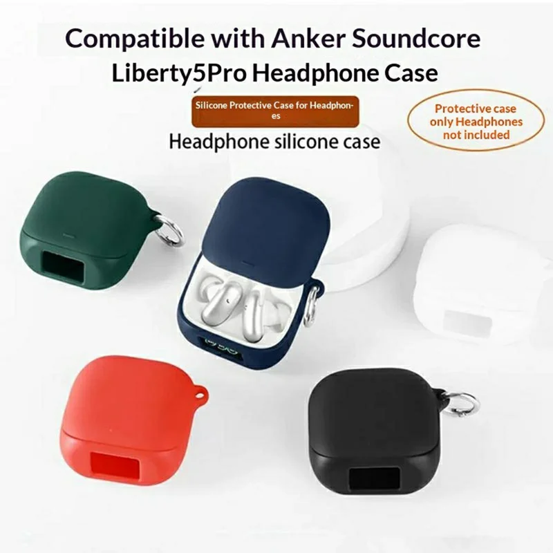 For Anker Soundcore Liberty 5 Pro Silicone Case Wireless Earbuds Protective Cover with Anti-Lost Buckle - Dark Blue