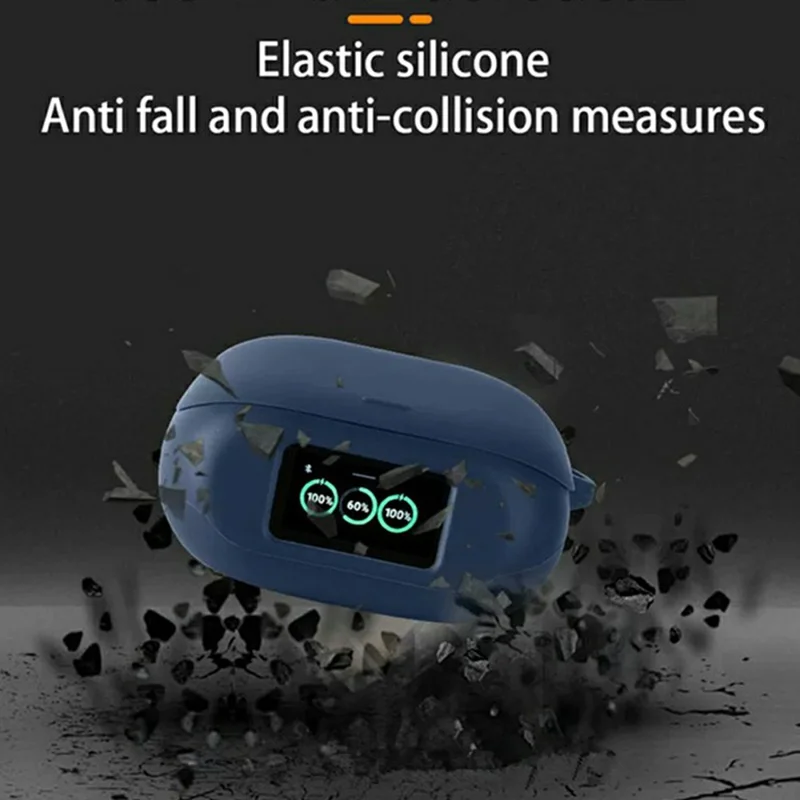 For Anker Soundcore Liberty 5 Pro Silicone Case Wireless Earbuds Protective Cover with Anti-Lost Buckle - Dark Blue