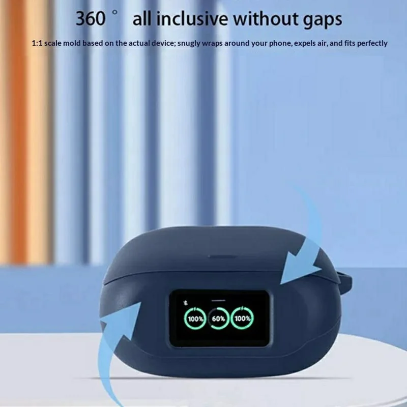 For Anker Soundcore Liberty 5 Pro Silicone Case Wireless Earbuds Protective Cover with Anti-Lost Buckle - Dark Blue