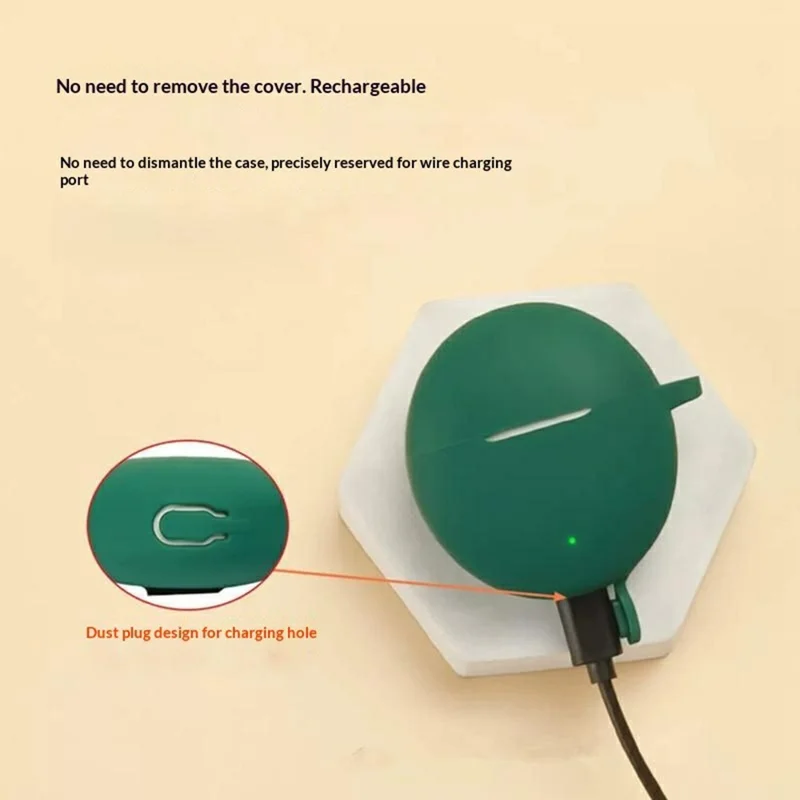 For Oppo Enco Air5s Silicone Case Wireless Earbuds Protective Cover with Anti-Lost Buckle - Blackish Green