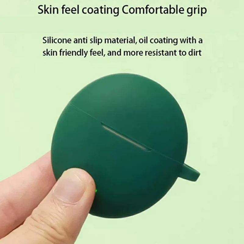 For Oppo Enco Air5s Silicone Case Wireless Earbuds Protective Cover with Anti-Lost Buckle - Blackish Green